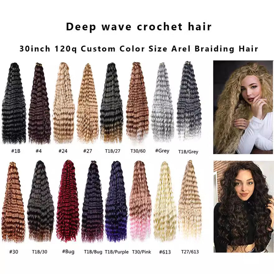 European and American Style Synthetic Hair Domestic Wig Crochet Hair Extensions Curly Hair Piece Deep Wave Bulk hair 30in120g - 图片 3