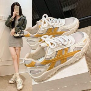 Ultra Soft Sole Korean Style Mesh Inner Height Increase German Training Shoes for Women2025Summer Style Double Shoelaces Slimming Sneakers