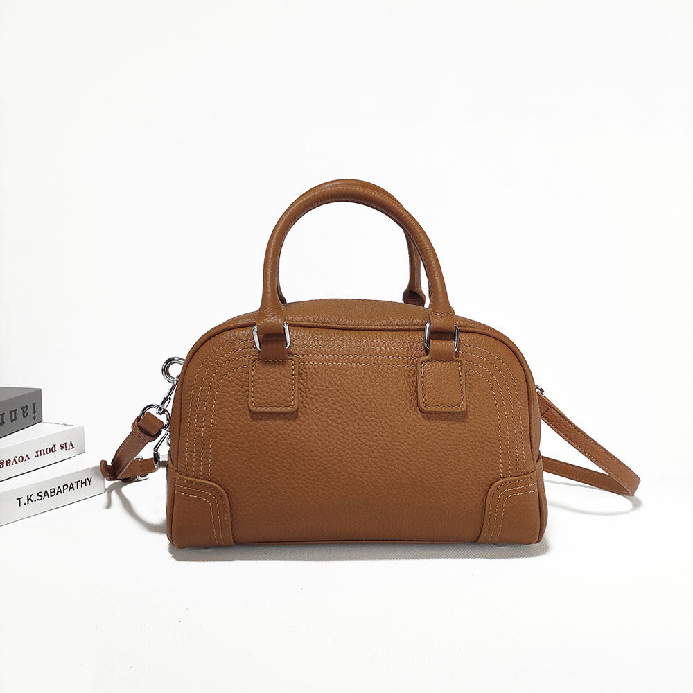 Large Capacity Genuine Leather Bag Top Layer Cowhide Women's Bag Single Shoulder Crossbody Ladies' Bag Handbag Round Bag Fashion Versatile - 图片 7