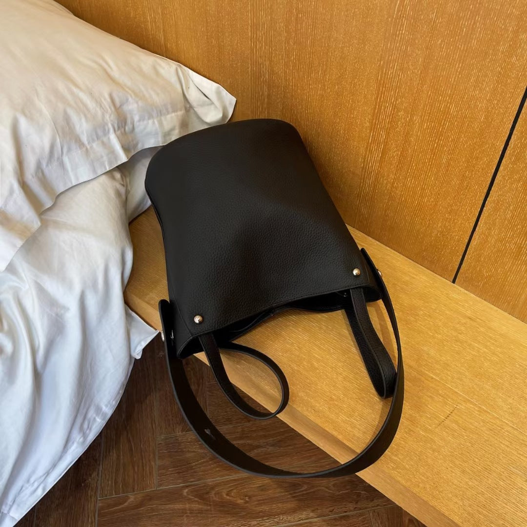 Guangzhou Genuine Leather Women's Bag Large Capacity Tote Bag Top Layer Cowhide Bucket Bag Handheld Shoulder Crossbody Bag Trendy - 图片 19