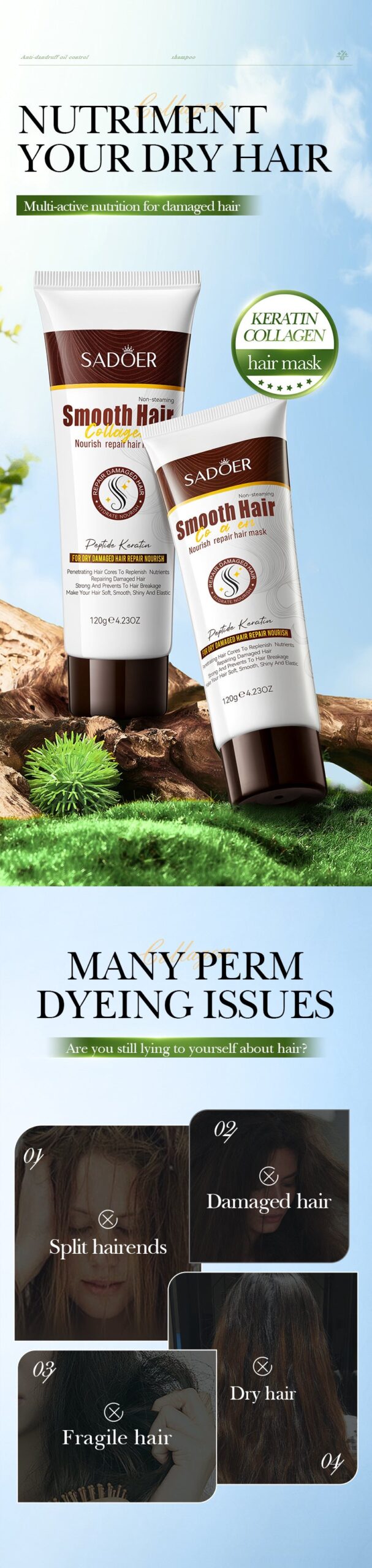 Collagen Smooth Hair Mask SADOER Nourishing and Smooth Hair Conditioner Cross-Border Wholesale - 图片 8