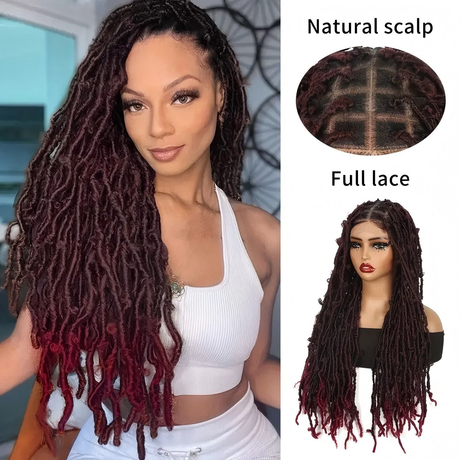 European and American Cross-Border Butterfly Curly Synthetic Full Lace Butterfly Curly Headband Butterfly Locs Full Lace Headpiece - 图片 9