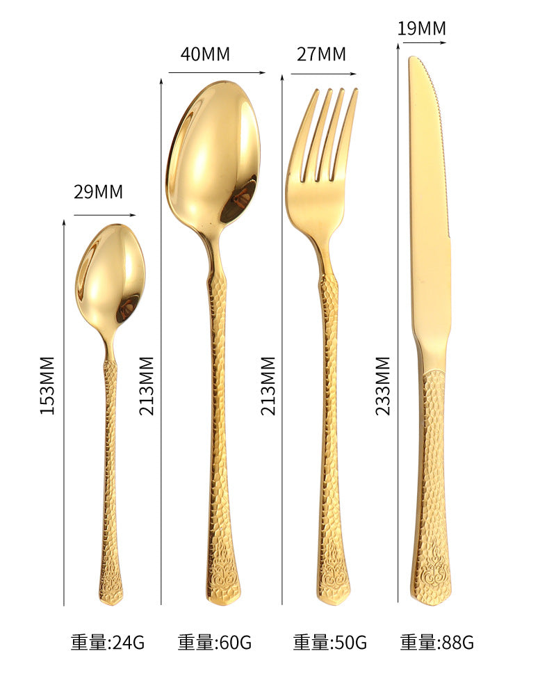 410Stainless Steel Tableware Hotel Restaurant Hammered Knife Fork Spoon24Set of High-End Western Cuisine Embossed Steak Knives and Forks - 图片 29