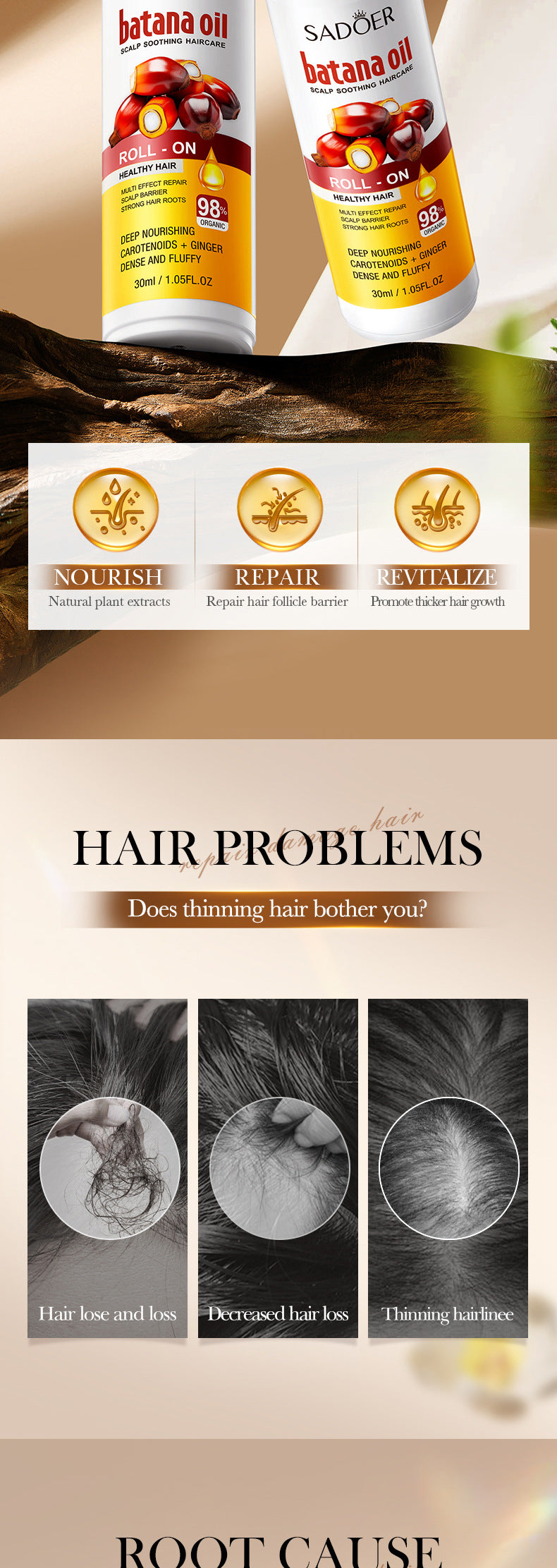 Batahana Scalp Soothing Conditioner SADOER Moisturizing and Nutritious Hair Care Roll-on Cross-Border Wholesale - 图片 8