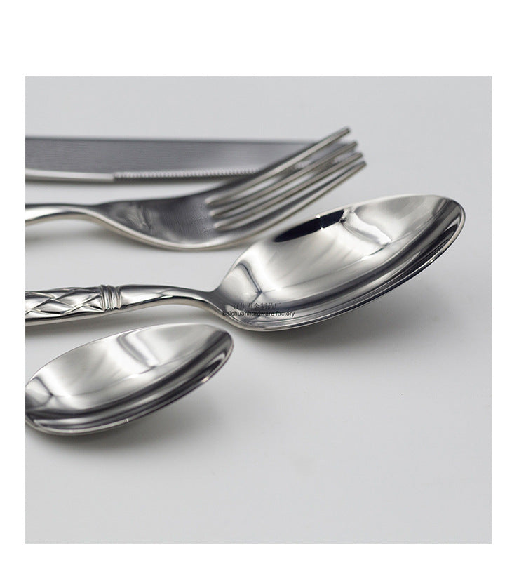 304Stainless Steel Knife Fork Spoon Thickened Forged Relief Tableware Western Steak Knife Fork Dessert Spoon4Piece Suit - 图片 11