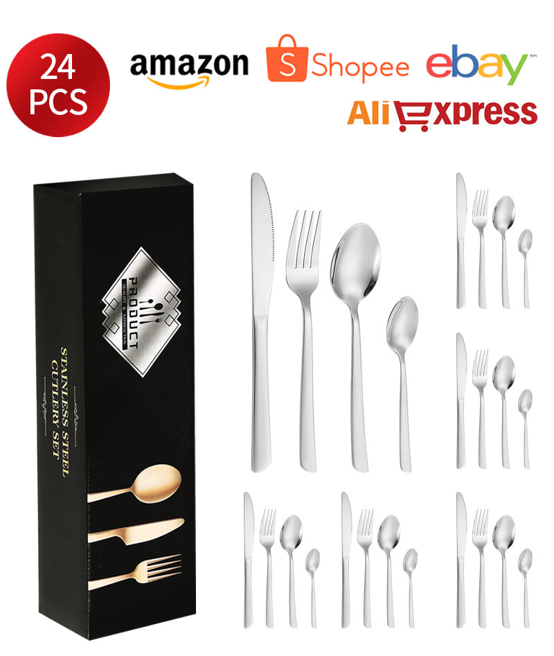 410Stainless Steel Tableware Restaurant Steak Knife Fork Oblique Handle Western Food Knife Fork Spoon6Human Portion24Set - 图片 21