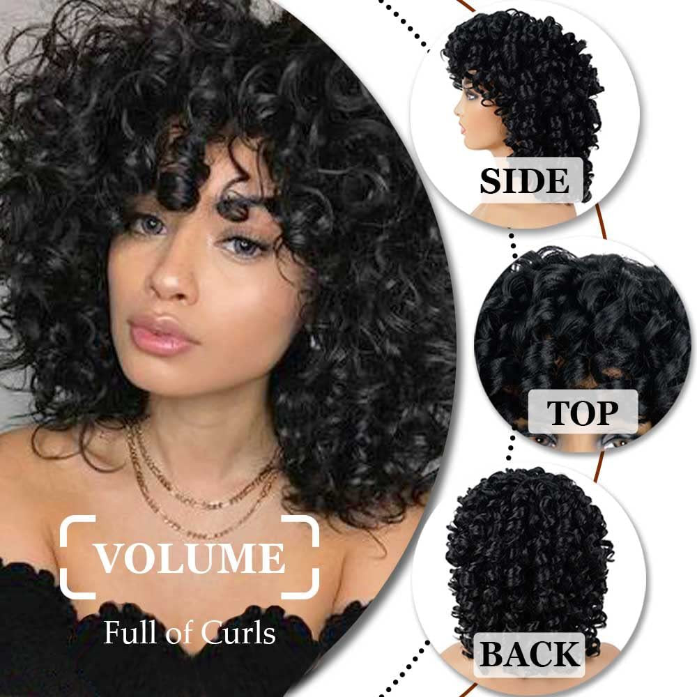 12inch loose Curly Wig for Women, Synthetic Hair Wig, Large Curly Wig for Women - 图片 3