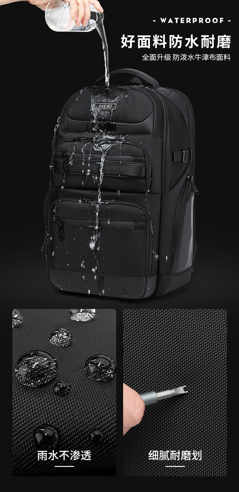 OZUKO Business Backpack Men's Computer Backpack Waterproof High-end Business Travel College Student Commuting School Bag - 图片 15