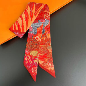 European and American Korean Version Plant Jungle Horse Women's Twill Ribbon Long Strip Ribbon Bag Tie Ribbon Hairband Small Scarf Scarf