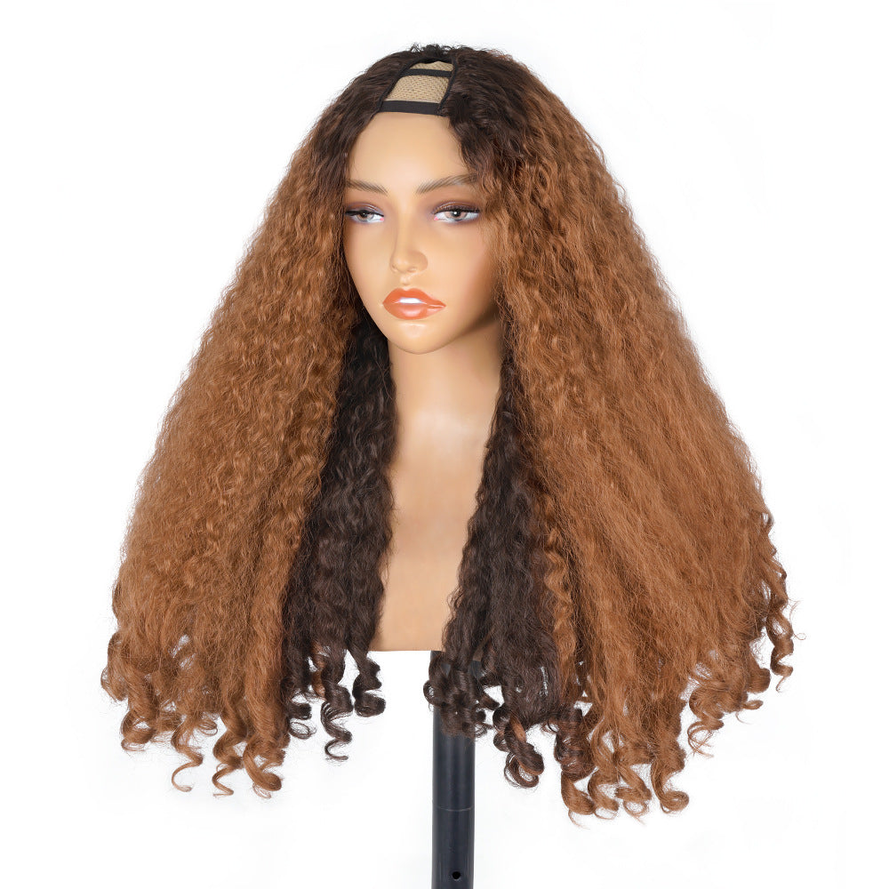 Ginger Orange V part Yaki Wig Synthetic Wig Cross-border African Synthetic Fiber Fake - 图片 5