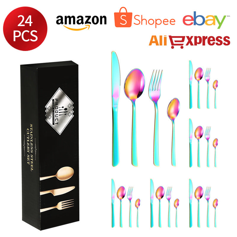 410Stainless Steel Tableware Restaurant Steak Knife Fork Oblique Handle Western Food Knife Fork Spoon6Human Portion24Set - 图片 9