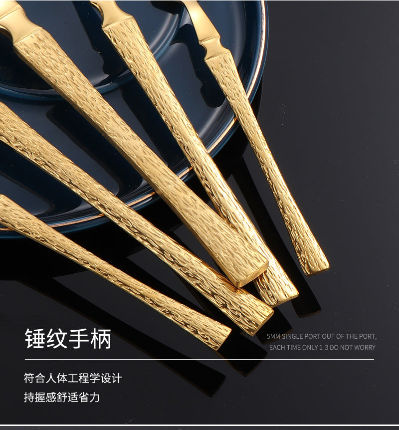 410Stainless Steel Cutlery Hotel Restaurant Hammered Knife Fork Spoon Set Western Small Waist Bark Pattern Steak Knife Fork - 图片 35