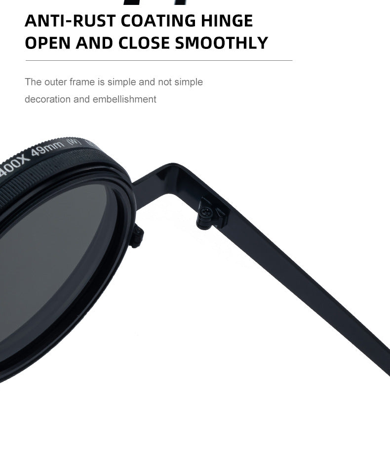 ND Nine-Stage Manual Adjustable Zoom Glasses Anti-Glare Round Frame Sunscreen Sunglasses High-End Polarized Sunglasses for Men - 图片 17