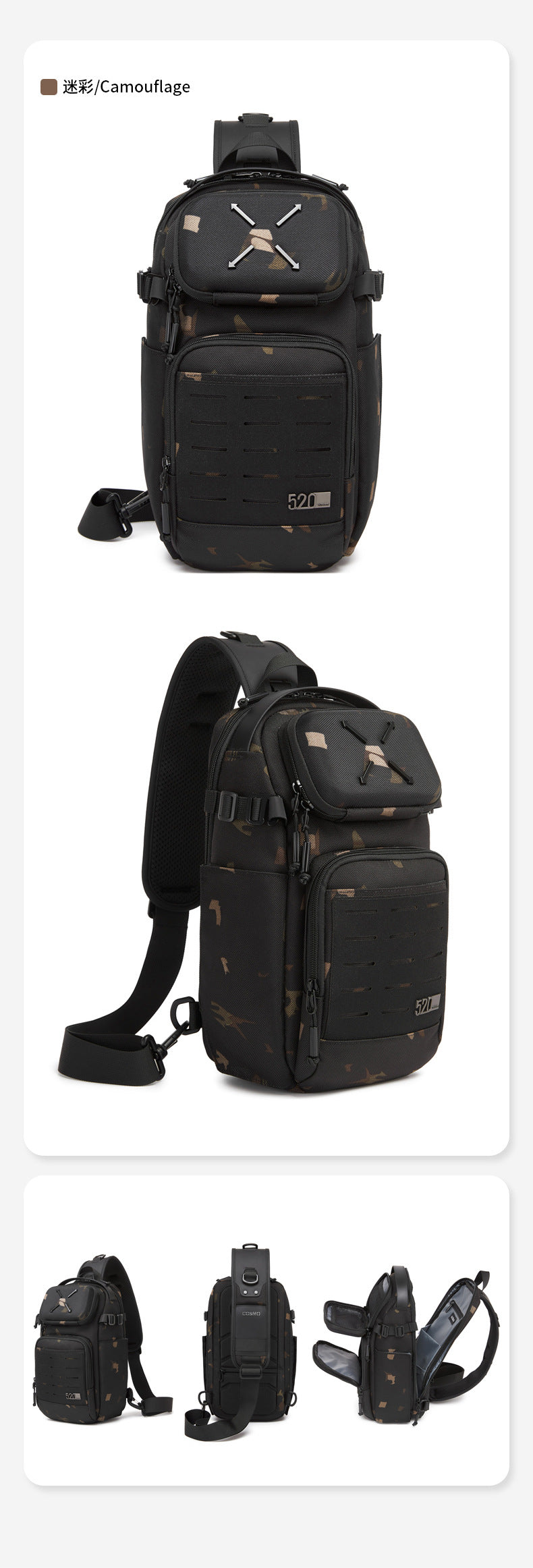 ozuko Men's Chest Bag Crossbody Bag High-end Waterproof Large Capacity Trendy Men's Shoulder Bag Commuting Portable Bag - 图片 30