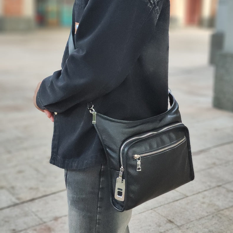 Fingerprint Lock Bag Genuine Leather New Business Commuting Backpack Fashion Small Crossbody Bag Men's Shoulder Bag Portable