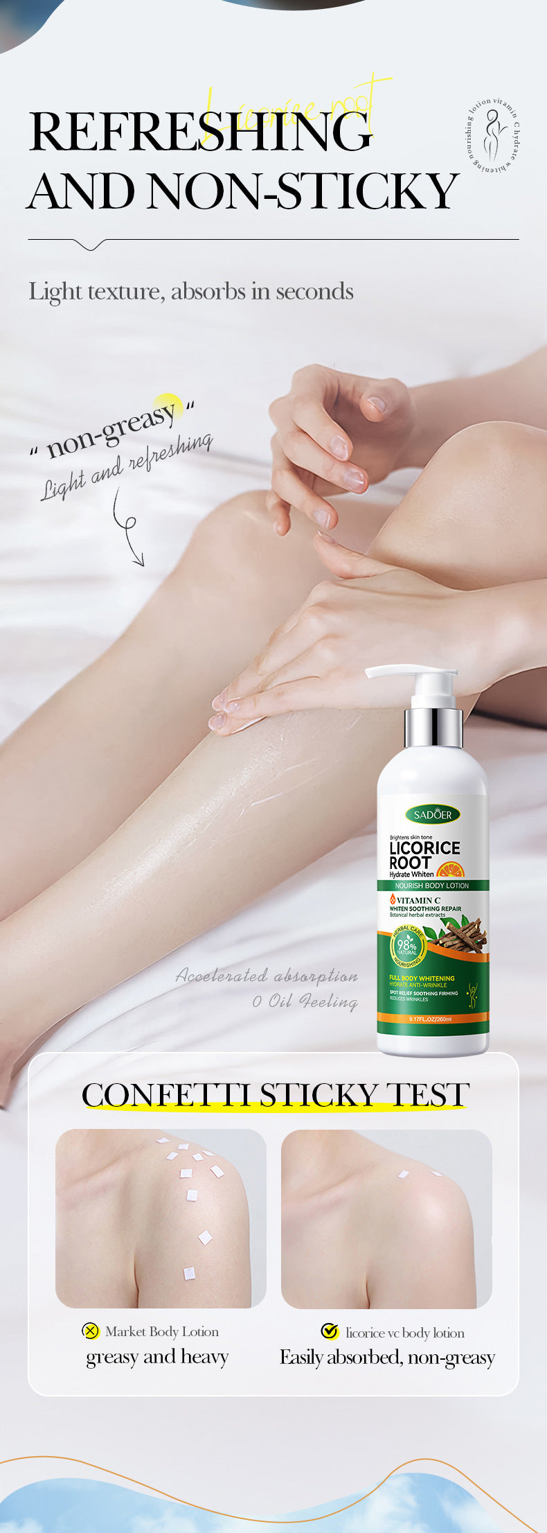 Licorice VC Body Lotion260gSADOER Whitening, hydrating, moisturizing skin care cross-border wholesale - 图片 13