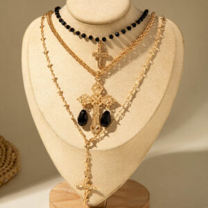 European and American Fashion Sense y Women's Tassel Necklace Creative Personality Double Layer Cross Pendant Collarbone Chain Necklace