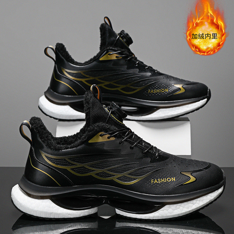 Winter Men's Shoes2025New Rotating Button Running Sports Shoes Men's Breathable Thick Bottom Popcorn Cushioning Running Shoes - 图片 7