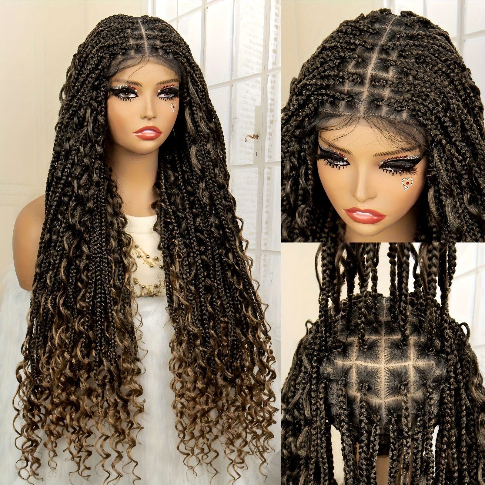 Cross-Border Hot-Selling Wig European and American Style Braided Full Lace Synthetic Crochet Wig Box Braids Wig - 图片 7