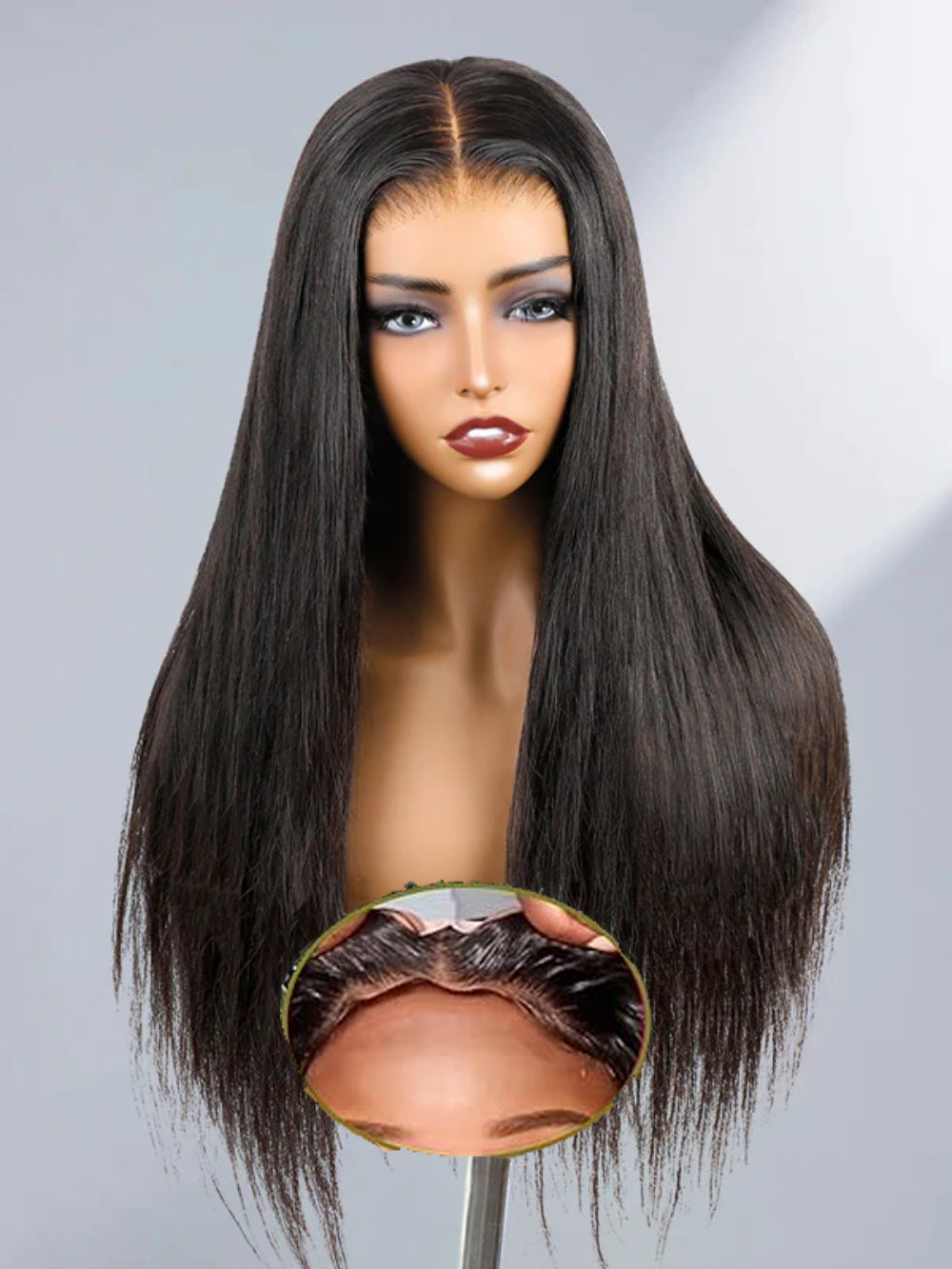 Wig Wine Red European and American Ladies Wig Long Straight Hair with Middle Part and Front Lace Synthetic Fiber13*4*1 T Headband Outer - 图片 7