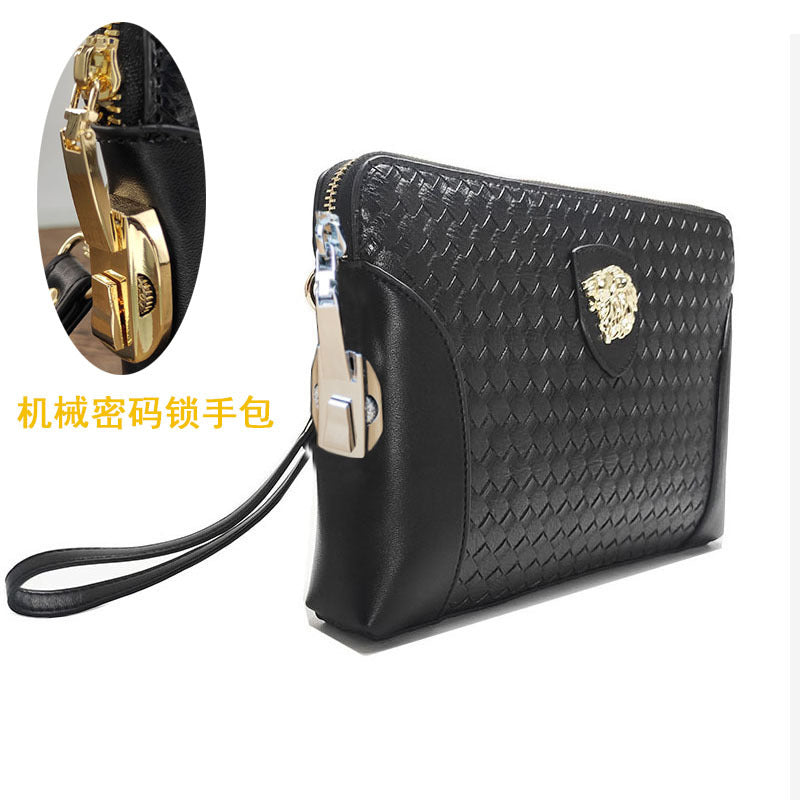 Fingerprint Lock Clutch Bag Large Capacity Business Men's Genuine Leather Handheld Luxury Woven Clutch Portable Fingerprint Unlock - 图片 5