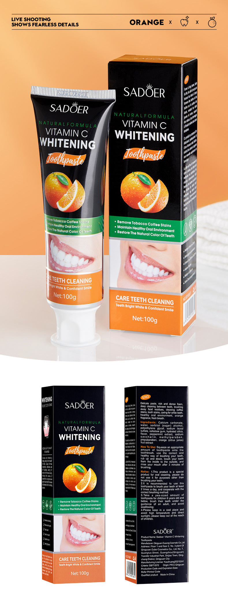 Toothpaste SADOER Vitamin C Coconut Oral Care Gum Protection Wholesale Live Streaming - 图片 9