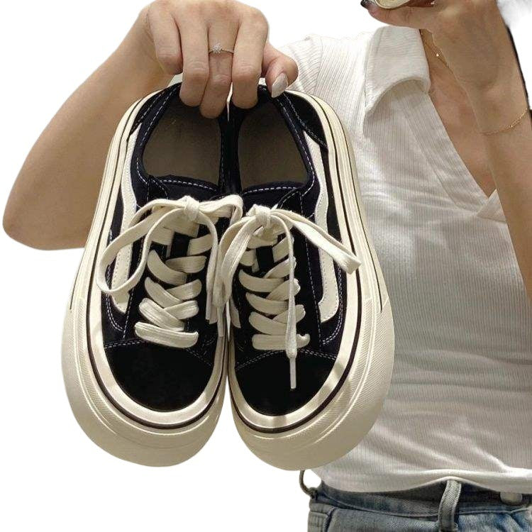 Unique Casual Canvas Shoes2025New Summer Student Versatile White Shoes Height-Increasing Sneakers Thick-Soled Shoes - 图片 5
