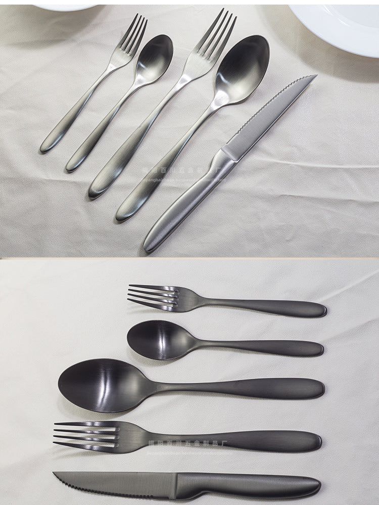 304Stainless Steel Knife Fork Spoon Set Western Tableware Hotel Heavy Sanding Wholesale Steak Knife Tea Spoon Classic Style - 图片 13