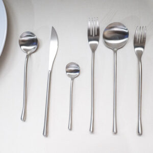 Japanese Style ins304Stainless Steel Thickened Round Dessert Spoon Western Cutlery Set Long Handle Fruit Fork
