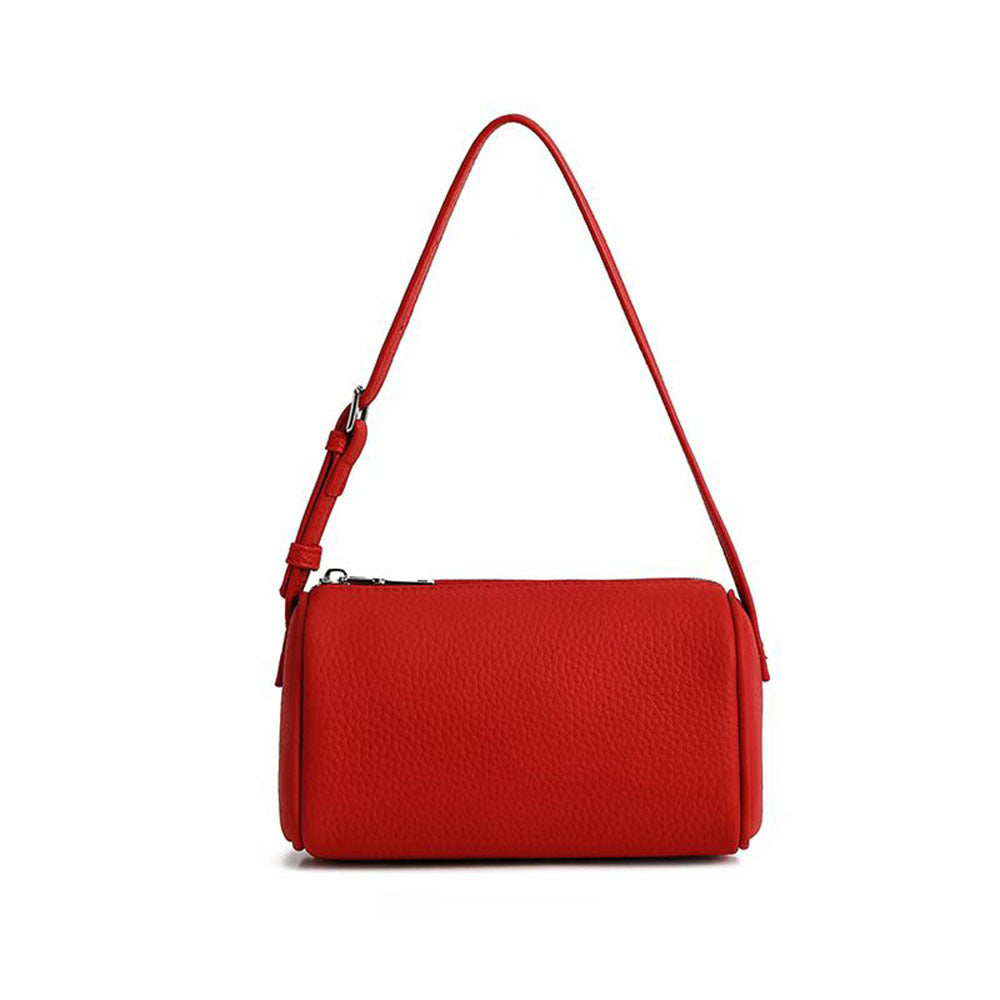 Genuine Leather Women's Bag Round Handbag Top Layer Cowhide Simple Versatile Underarm Shoulder Bag Pillow Crossbody Small Bag - 图片 13