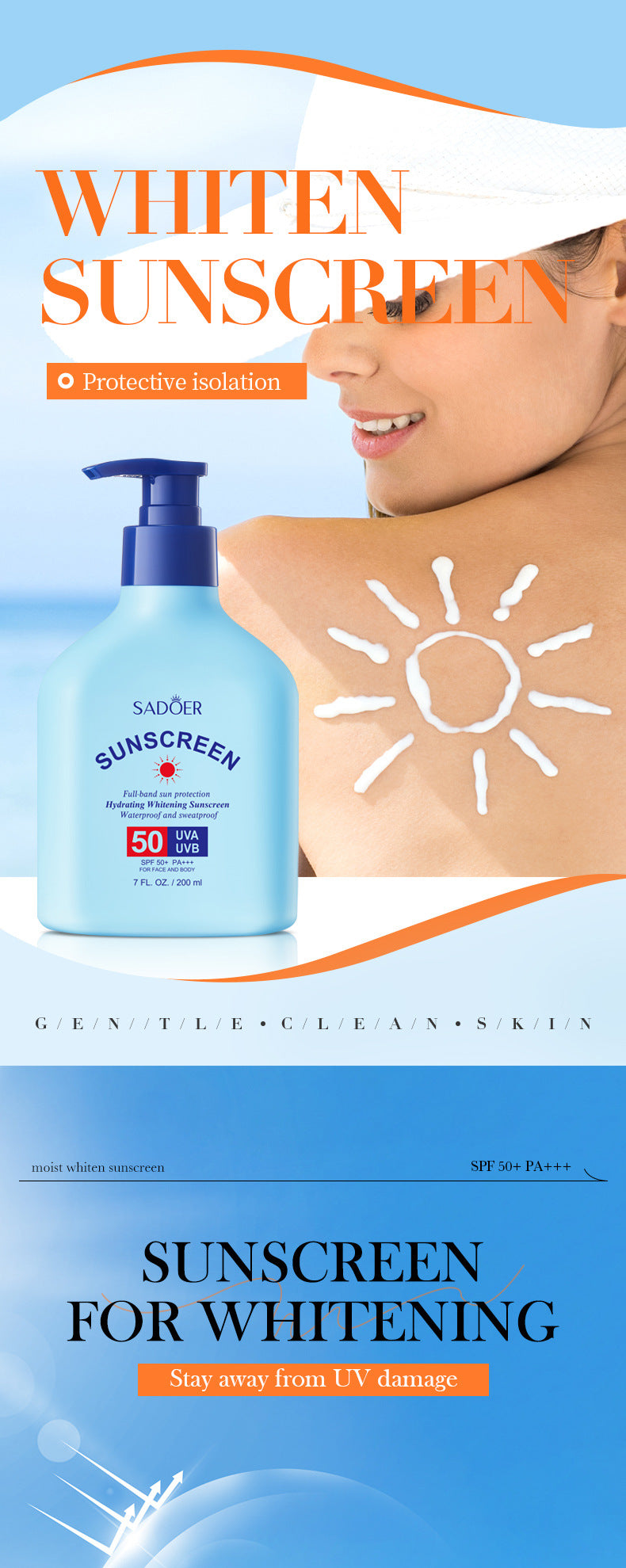 Sunscreen SADOER Hydrating, moisturizing, whitening, refreshing, UV protection sunscreen lotion for cross-border foreign trade wholesale - 图片 6
