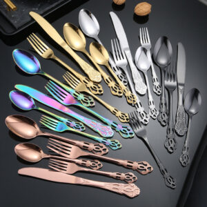 Stainless Steel Cutlery Restaurant Royal Court Knife Fork Spoon Set Hotel Western Cuisine European Retro Relief Steak Knife Fork