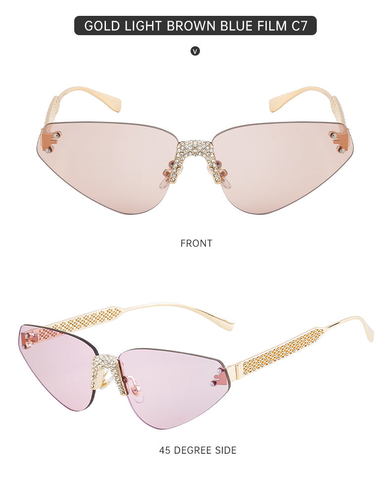 New European and American Fashion Frameless Sunglasses with Rhinestones for Women Outdoor Street Style Sunglasses Women Sun Protection Wholesale shades - 图片 28