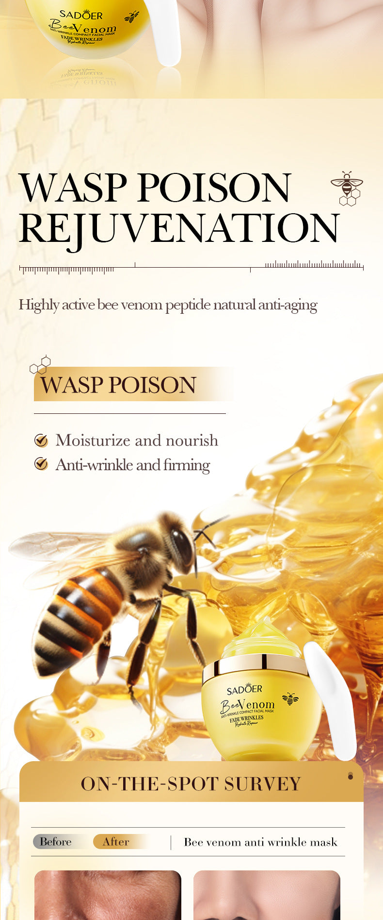Bee Venom Firming Mask SADOER Anti-wrinkle moisturizing cream cross-border foreign trade wholesale - 图片 10