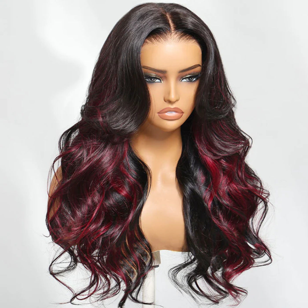 Black With RED Lace Front Wigs 13X4 Body Wave Synthetic Wigs - 图片 8