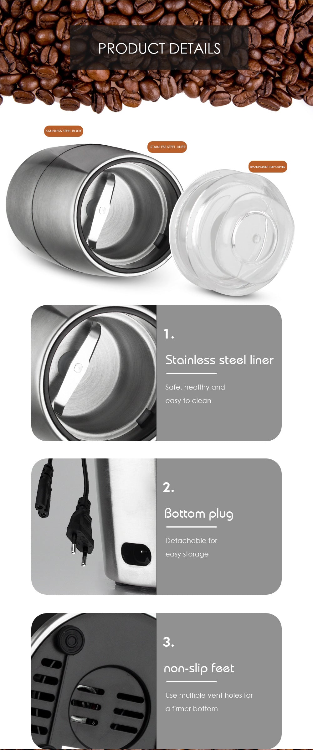 Electric Bean Grinder Dry Grinder Lightweight Household Grinding Cup Portable Coffee Bean Grinder - 图片 14