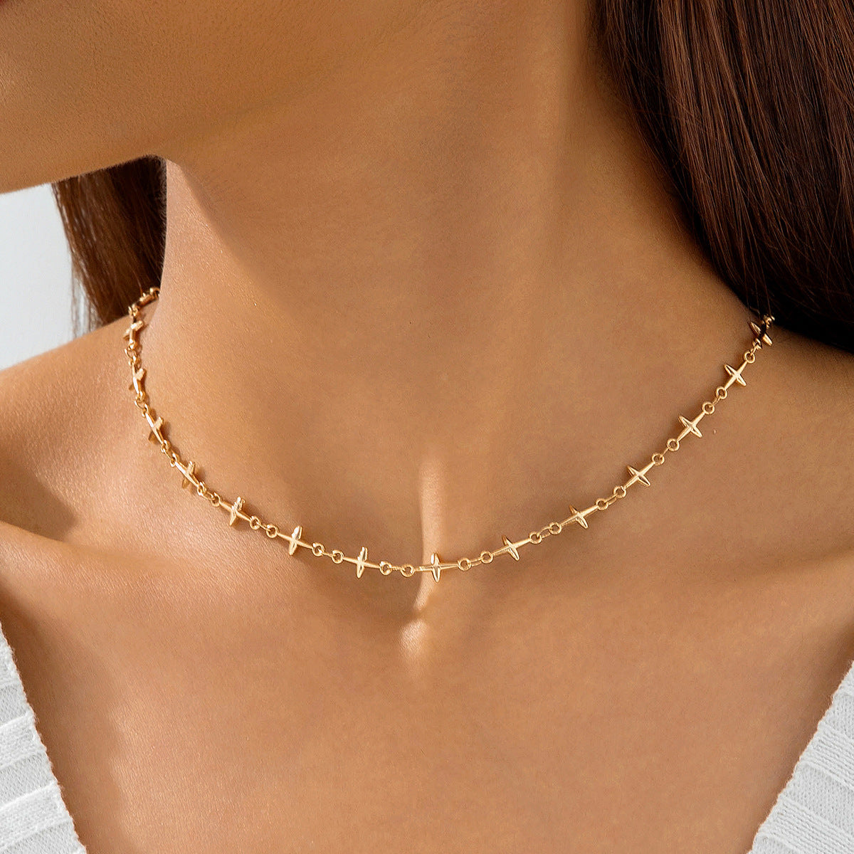 European and American Retro Hollow Diamond Cross Pendant Necklace Gothic Style Black Layered Wear Y Type Necklace - 图片 33