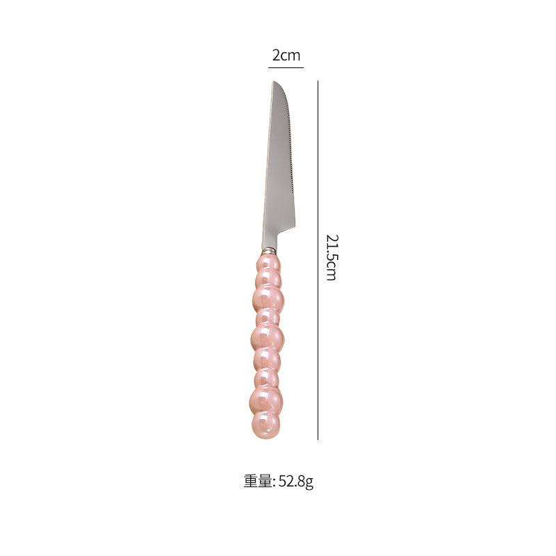 Pearl Ceramic Handle Knife European Style Set Light Luxury Nordic Style304Stainless Steel Western Cutlery Knife Fork Spoon INS - 图片 7
