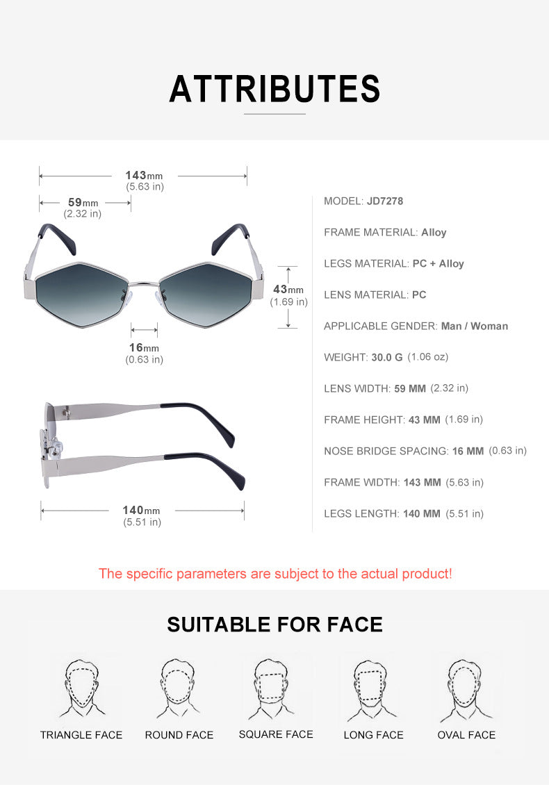 European and American Fashion Irregular Metal Sunglasses for Women Trendy Personality Wide Temple Sunglasses Wholesale sunglass - 图片 26