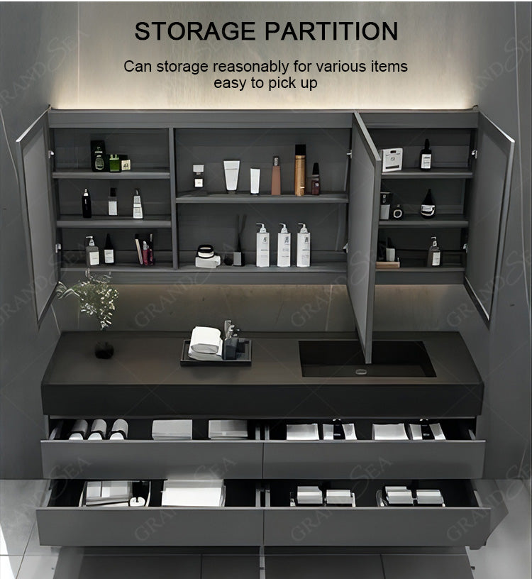 Factory Price PVC Bathroom Vanity Cabinet With Aluminum LED Mirror Cabinet New Design PVC Bathroom Vanity With Ceramic Basin - 图片 11