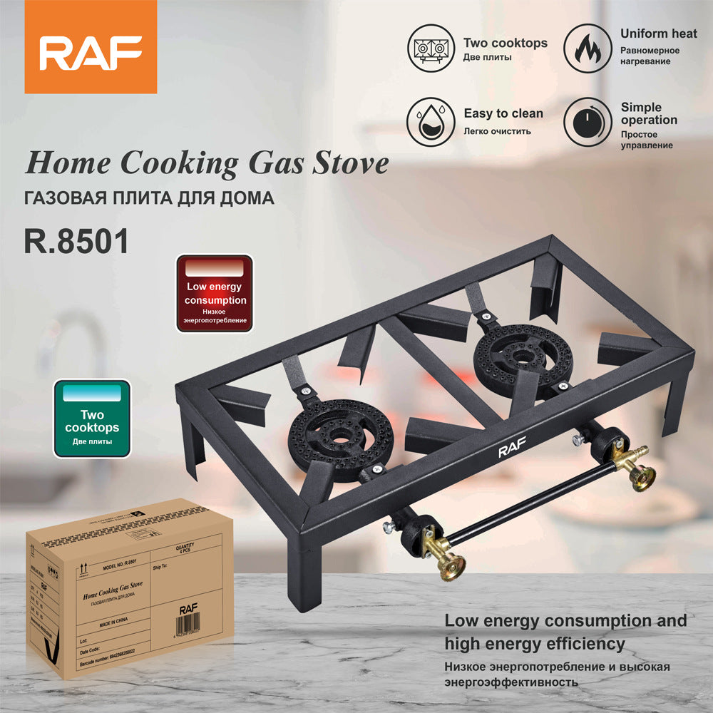 RAF Gas Stove Tabletop Flameout Double Burner Easy-to-Clean Gas Stove Simple Household Liquefied Gas R.8501