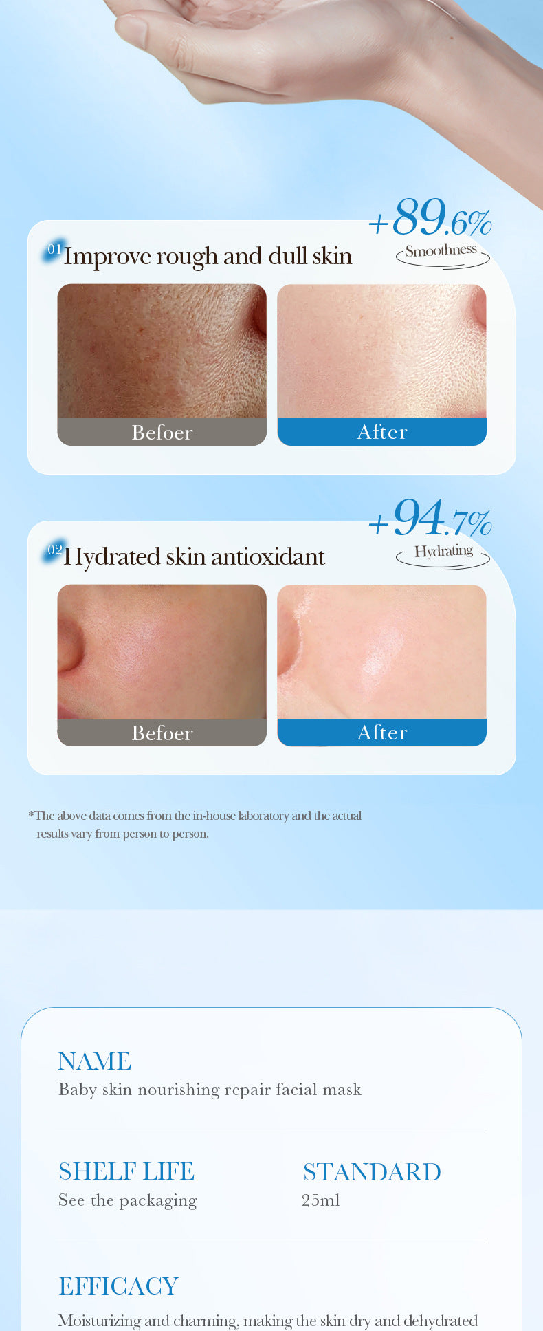 Baby Face Mask25g SADOER Moisturizing, hydrating, skin-smoothing facial mask sheets for cross-border foreign trade wholesale - 图片 40