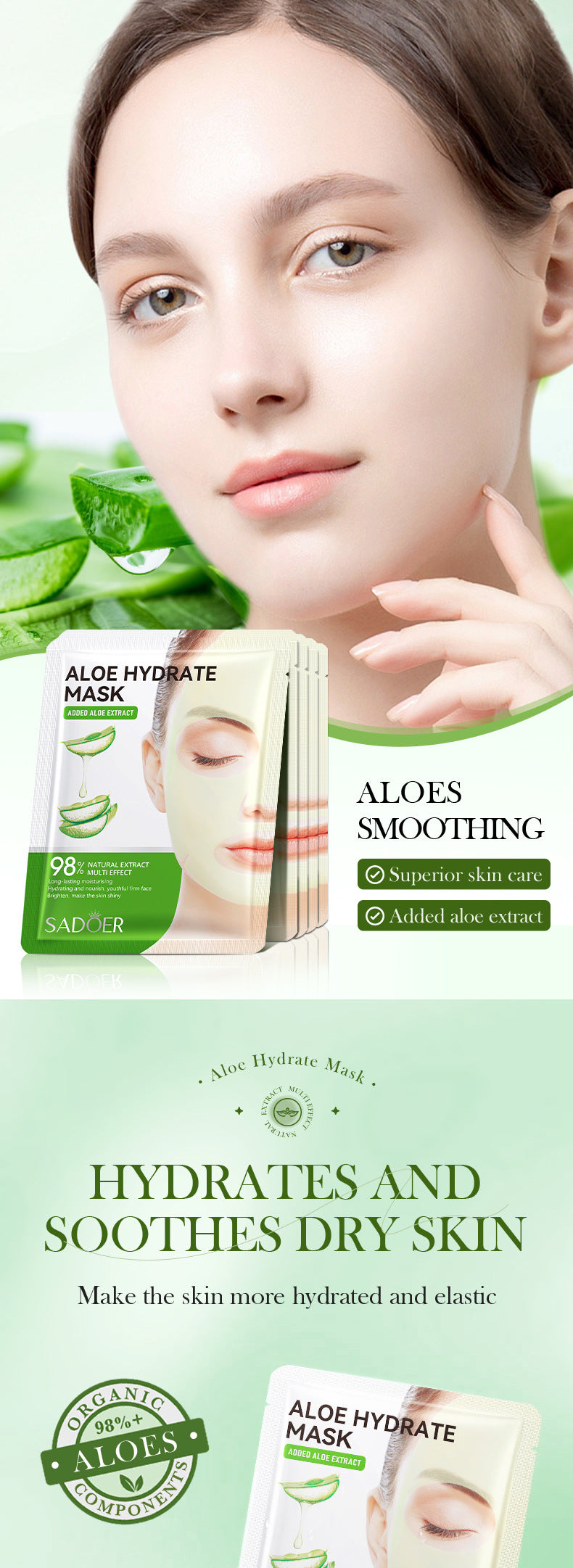 Facial Mask25g SADOER Aloe Vera VC Moisturizing and Rejuvenating Face Mask Sheet Pack for Cross-Border Wholesale - 图片 6