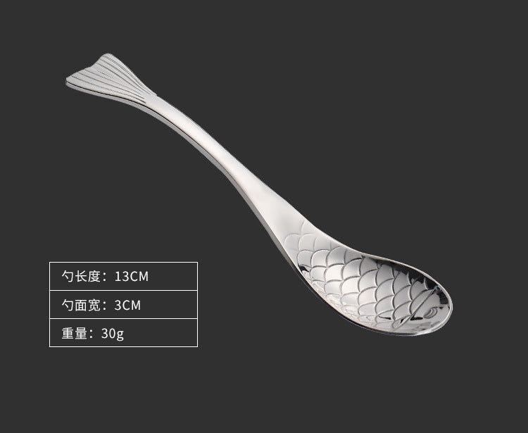 304Stainless Steel Spoon Cooking Restaurant Spoon Pickled Fish Spoon Cartoon Spoon PVD Titanium-plated Colorful Fish Tail Cute Spoon - 图片 26