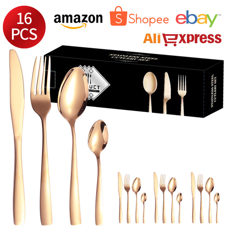 410Stainless Steel Tableware24Set of Hotel Western Dining Square Handle Steak Knife, Fork, Spoon, Tea Spoon - 图片 13