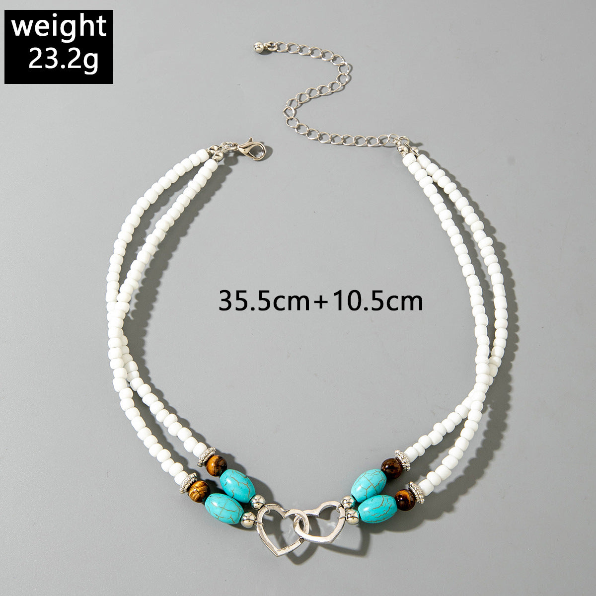 Wholesale Bohemian Vacation Style Rice Bead Turquoise Jewelry Set Metal Heart Jewelry - 图片 18