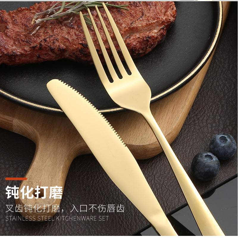 410Stainless Steel Cutlery Set Restaurant Square Handle Knife Fork Spoon24Set of Western Steak Knives and Forks - 图片 27