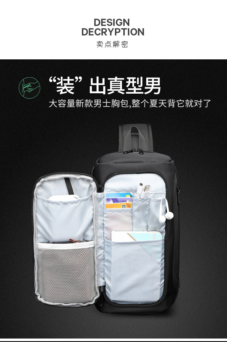 OZUKO Men's Functional Chest Bag Waterproof Crossbody Bag Multifunctional Shoulder Bag Outdoor Sports Large Capacity Trendy Bag - 图片 14