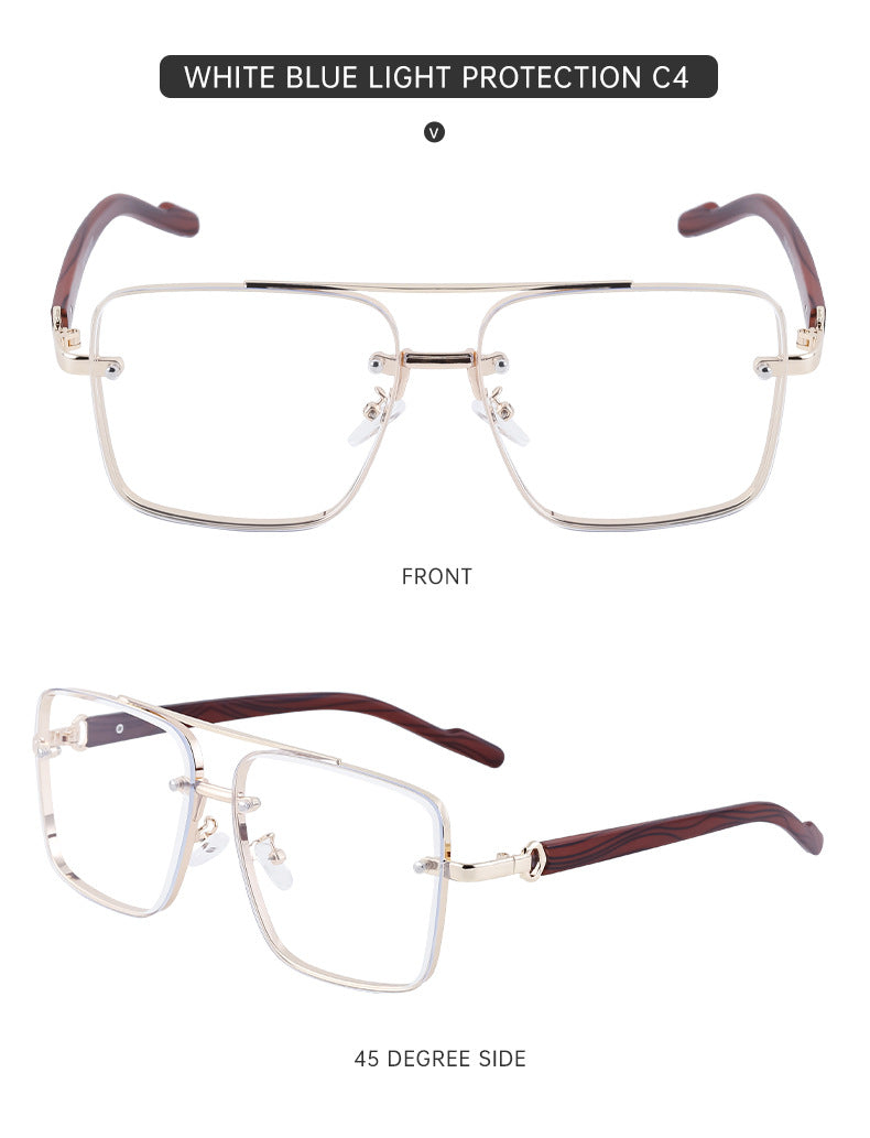 European and American Style Square Frame Cut Edge Sunglasses for Men with Imitation Wood Grain Temples, Men's Trendy Wholesale sunglass - 图片 31