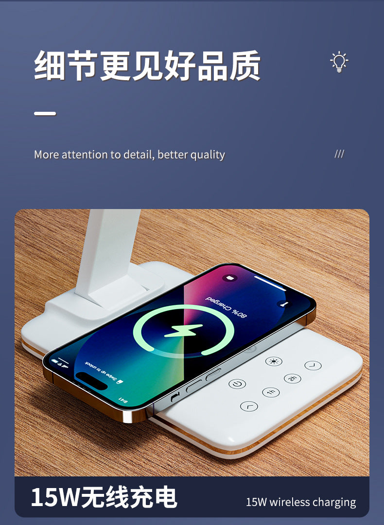 Amazon led Eye Protection Desk Lamp Study Bright Desktop Foldable15W Wireless Charging Touch Student Reading Bedside Lamp - 图片 29